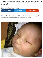 Can a camera flash really cause blindness in a baby